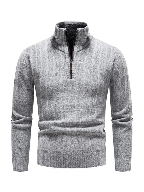 Evander Laurent — Men's stand collar zipper half cardigan sweater, alternate view 4