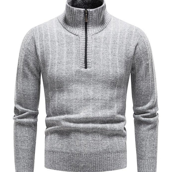Men's stand collar zipper half cardigan sweater