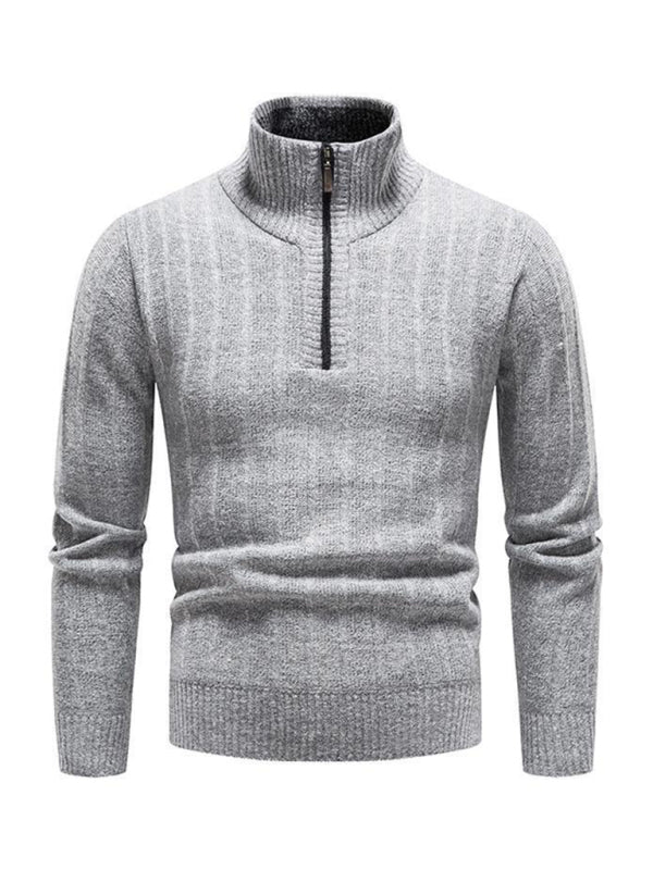 Evander Laurent — Men's stand collar zipper half cardigan sweater