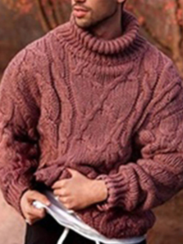 Gabriel Laurent — Men's Solid Color Fashion Casual Twist Turtleneck Sweater, alternate view 4