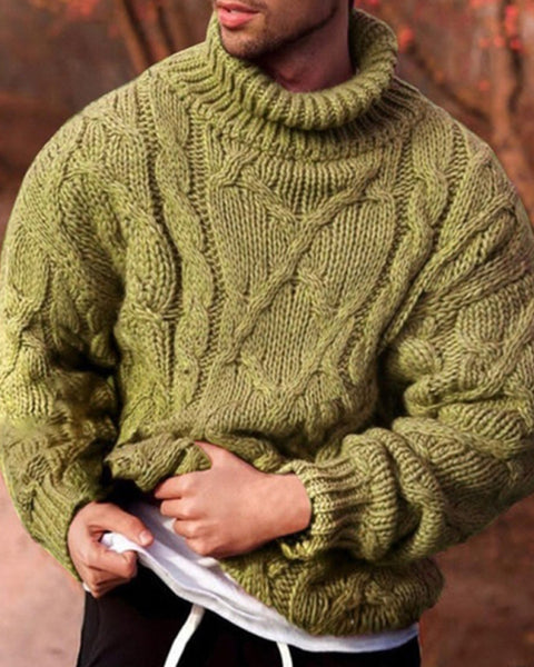 Men's Solid Color Fashion Casual Twist Turtleneck Sweater