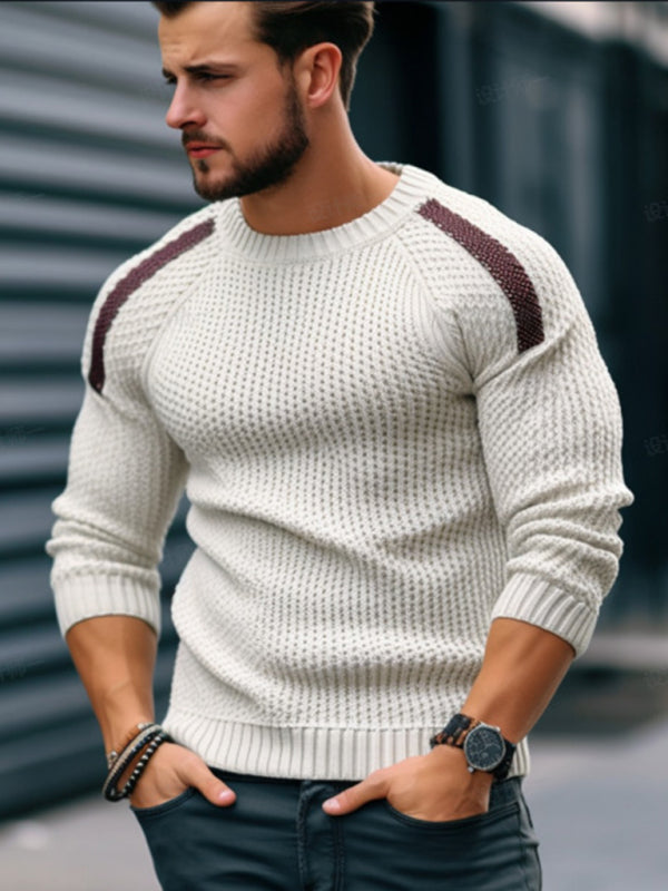 Fabian Laurent — Men's Casual Fashion Shoulder Contrast Color Long Sleeve Knitted Sweater