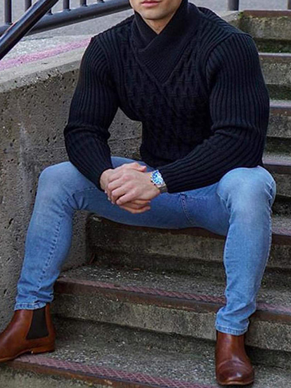 Hadrian Laurent — Men's Fashion Cable Knit Shawl Collar Sweater, alternate view 12