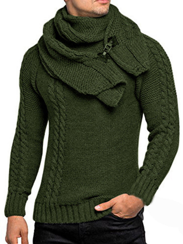 Henrik Laurent — Men's fashionable scarf pullover solid color twist knitted sweater top, alternate view 2