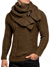 Henrik Laurent — Men's fashionable scarf pullover solid color twist knitted sweater top