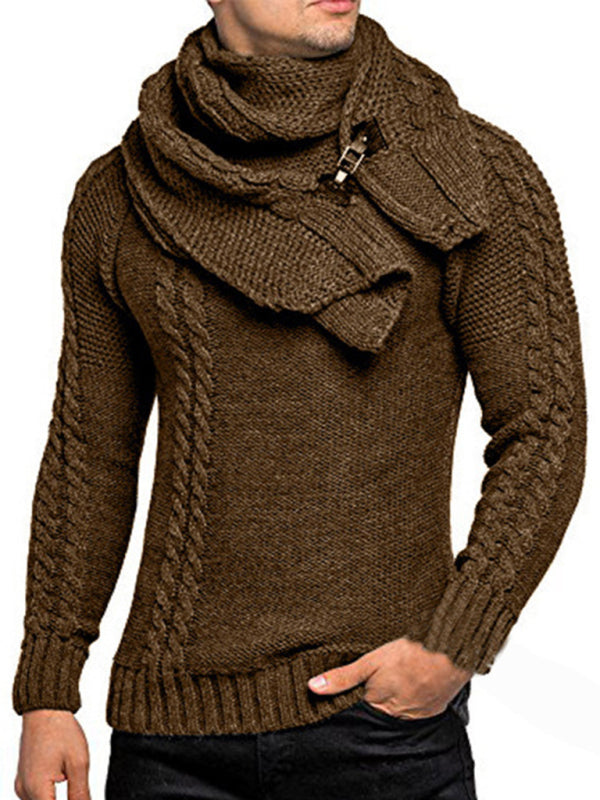 Henrik Laurent — Men's fashionable scarf pullover solid color twist knitted sweater top