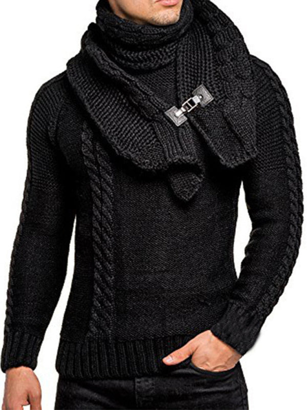 Henrik Laurent — Men's fashionable scarf pullover solid color twist knitted sweater top, alternate view 5
