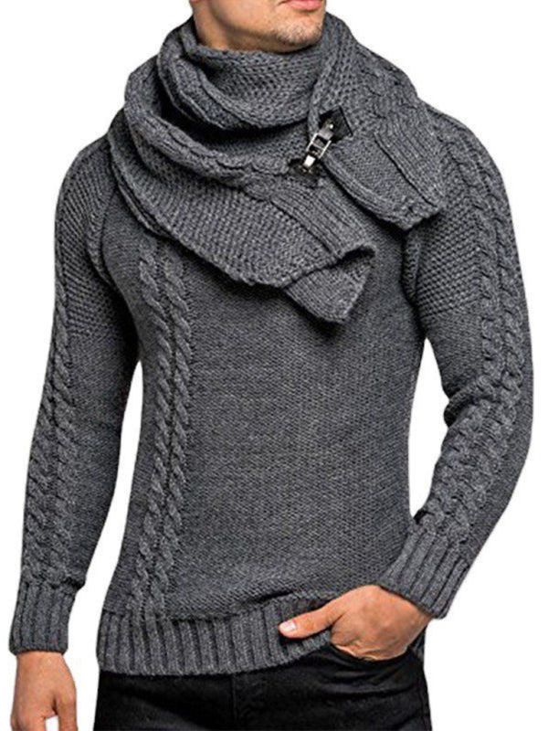 Henrik Laurent — Men's fashionable scarf pullover solid color twist knitted sweater top, alternate view 4