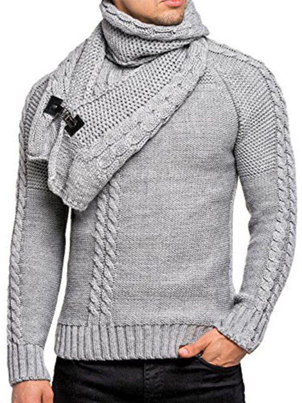Henrik Laurent — Men's fashionable scarf pullover solid color twist knitted sweater top, alternate view 6