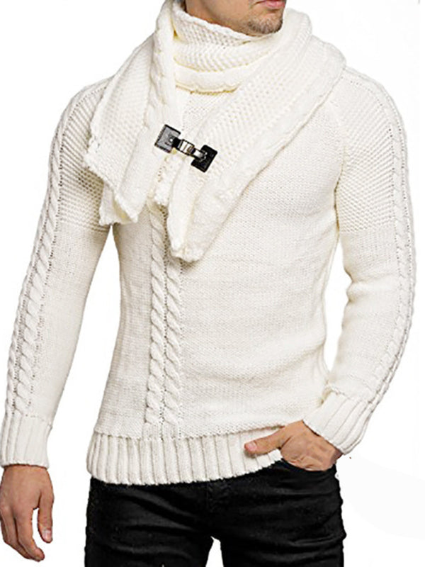 Henrik Laurent — Men's fashionable scarf pullover solid color twist knitted sweater top, alternate view 3