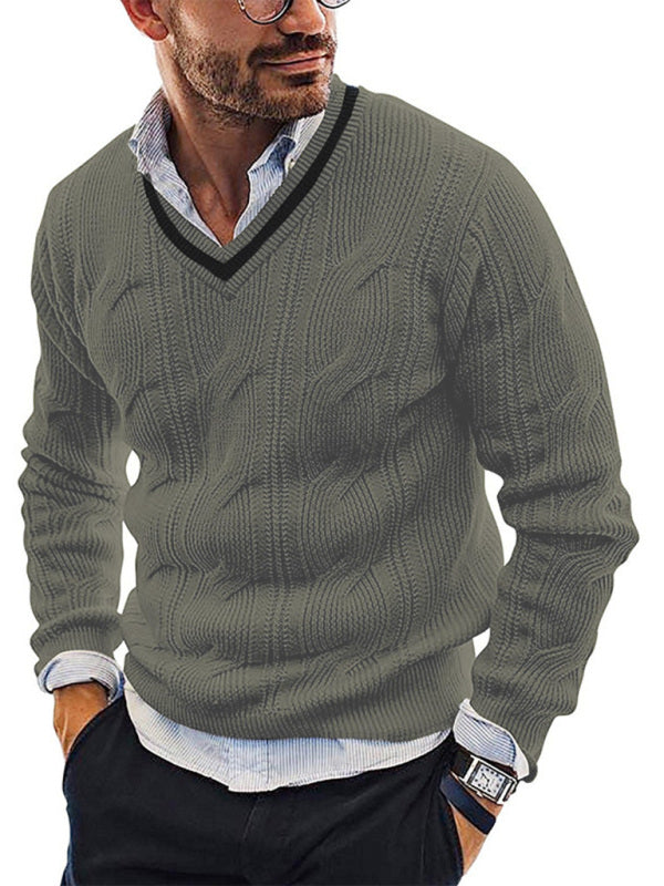 Caspian Laurent — Men's Fashionable V-Neck Slim Fit Long Sleeve Knitted Sweater, alternate view 3