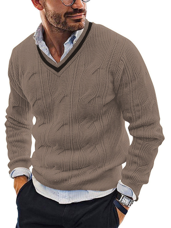 Caspian Laurent — Men's Fashionable V-Neck Slim Fit Long Sleeve Knitted Sweater