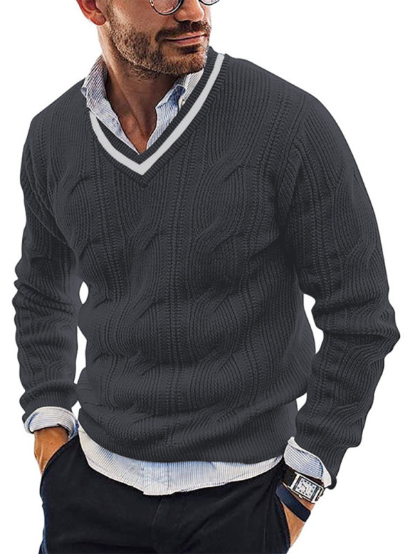 Caspian Laurent — Men's Fashionable V-Neck Slim Fit Long Sleeve Knitted Sweater, alternate view 7