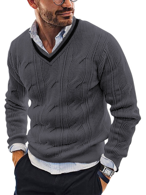 Caspian Laurent — Men's Fashionable V-Neck Slim Fit Long Sleeve Knitted Sweater, alternate view 9