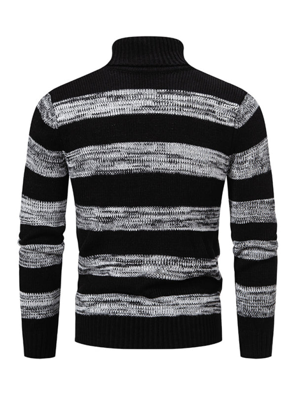 Lucian Beaumont — Men's New Striped Patchwork Turtleneck Slim Fit Sweater Base Layer, alternate view 3
