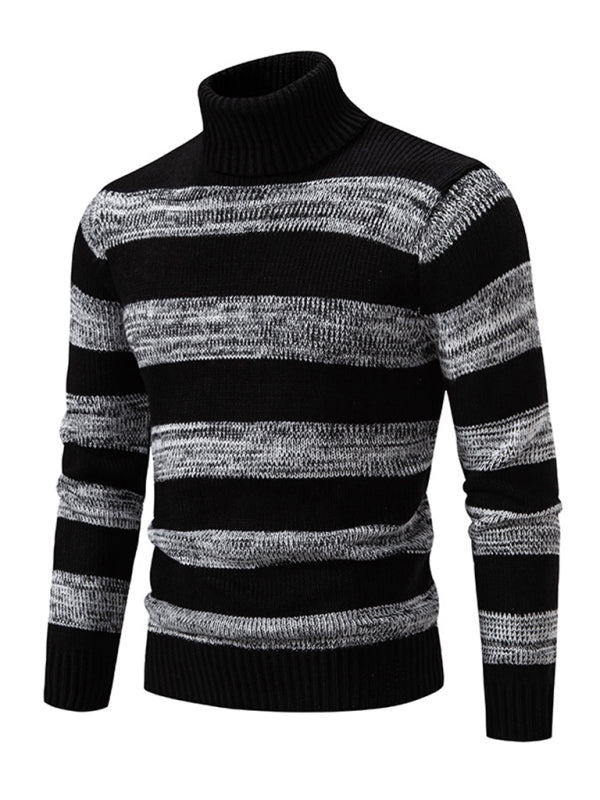 Lucian Beaumont — Men's New Striped Patchwork Turtleneck Slim Fit Sweater Base Layer, alternate view 4
