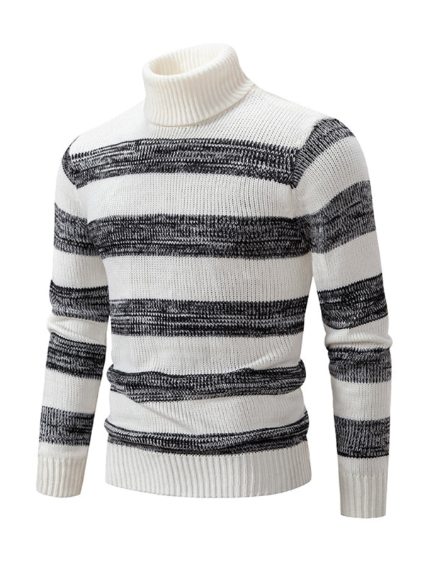 Lucian Beaumont — Men's New Striped Patchwork Turtleneck Slim Fit Sweater Base Layer