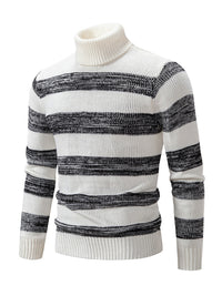 Lucian Beaumont — Men's New Striped Patchwork Turtleneck Slim Fit Sweater Base Layer