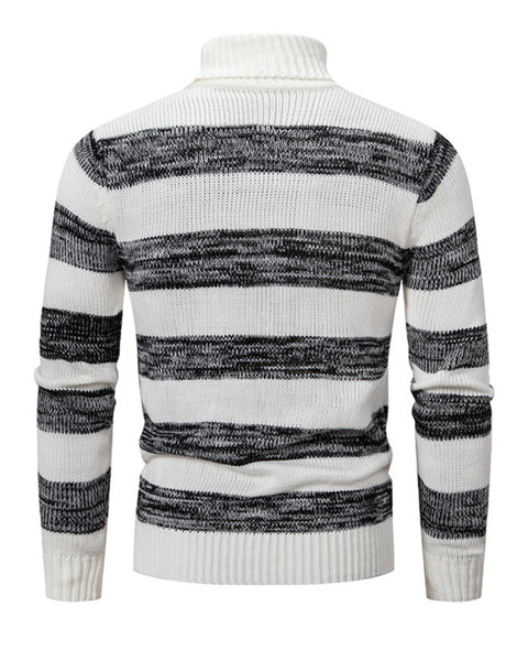 Men's New Striped Patchwork Turtleneck Slim Fit Sweater Base Layer