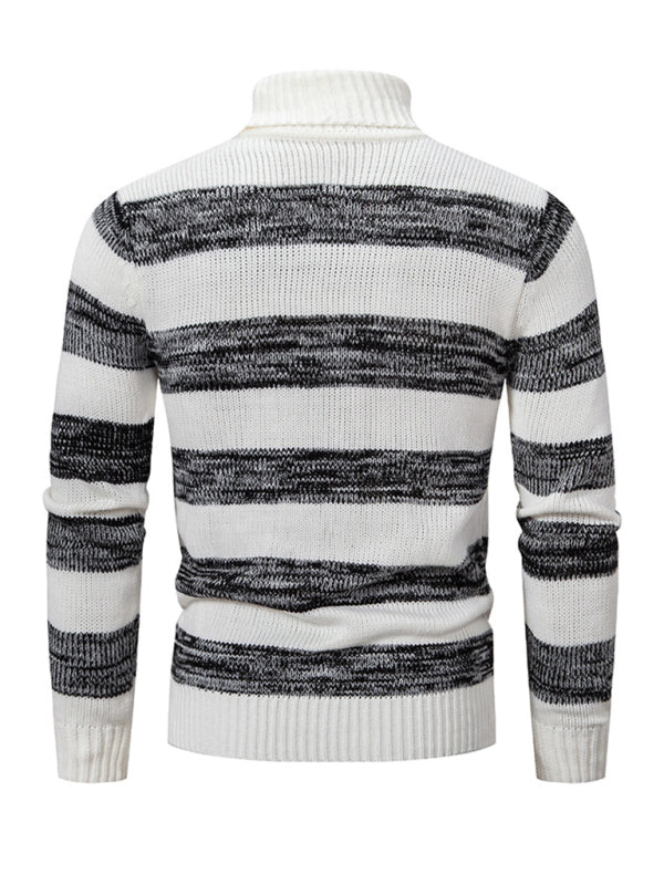 Lucian Beaumont — Men's New Striped Patchwork Turtleneck Slim Fit Sweater Base Layer, alternate view 2