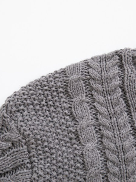 Men's new solid color twist pullover long-sleeved sweater