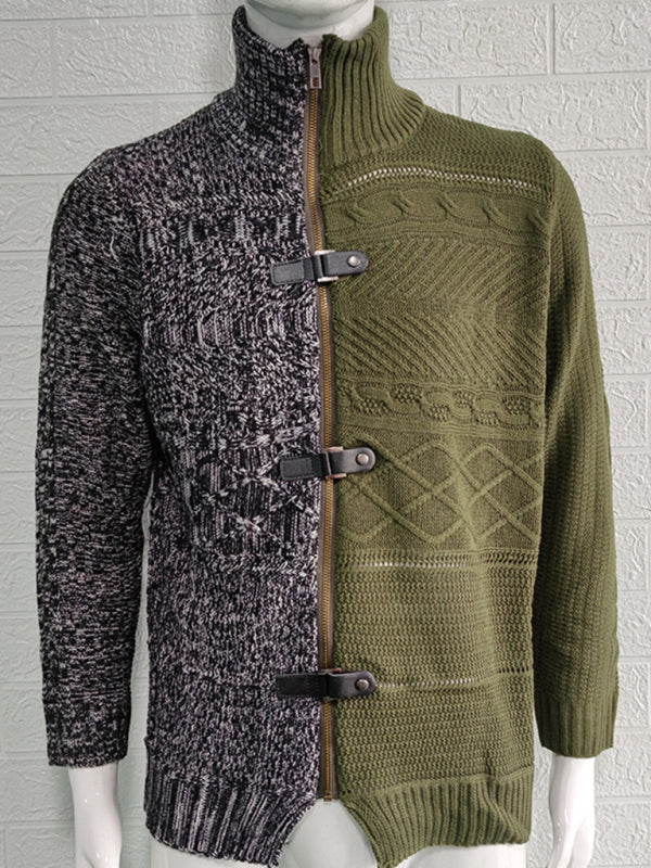 Florian Laurent — Men's high -necked color skin buckle long -sleeved knit sweater cardigan, alternate view 5