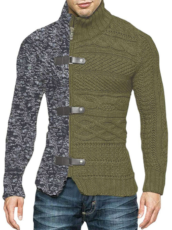 Florian Laurent — Men's high -necked color skin buckle long -sleeved knit sweater cardigan, alternate view 6