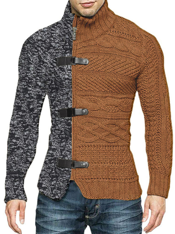 Florian Laurent — Men's high -necked color skin buckle long -sleeved knit sweater cardigan