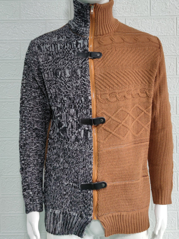 Florian Laurent — Men's high -necked color skin buckle long -sleeved knit sweater cardigan, alternate view 3