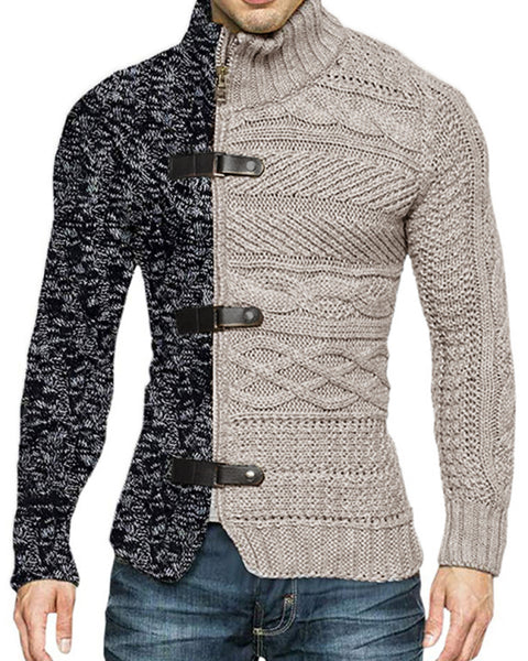 Florian Laurent — Men's high -necked color skin buckle long -sleeved knit sweater cardigan, alternate view 18