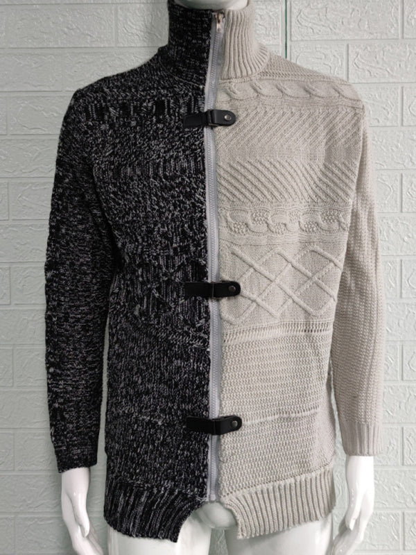 Florian Laurent — Men's high -necked color skin buckle long -sleeved knit sweater cardigan, alternate view 17