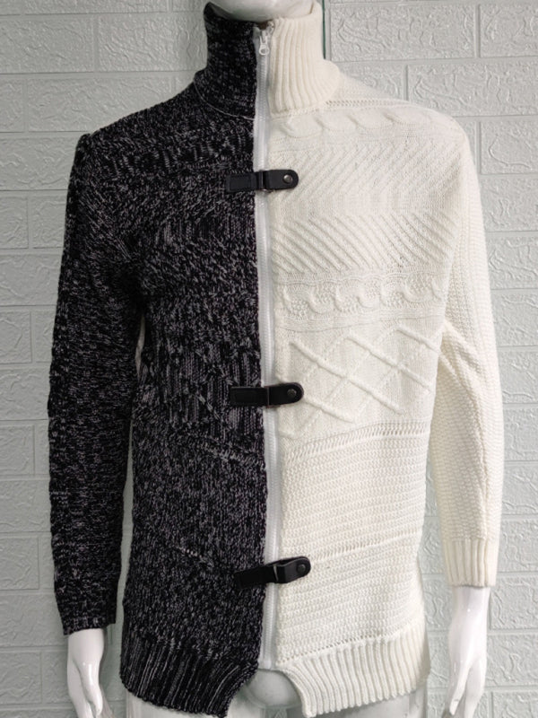 Florian Laurent — Men's high -necked color skin buckle long -sleeved knit sweater cardigan, alternate view 8