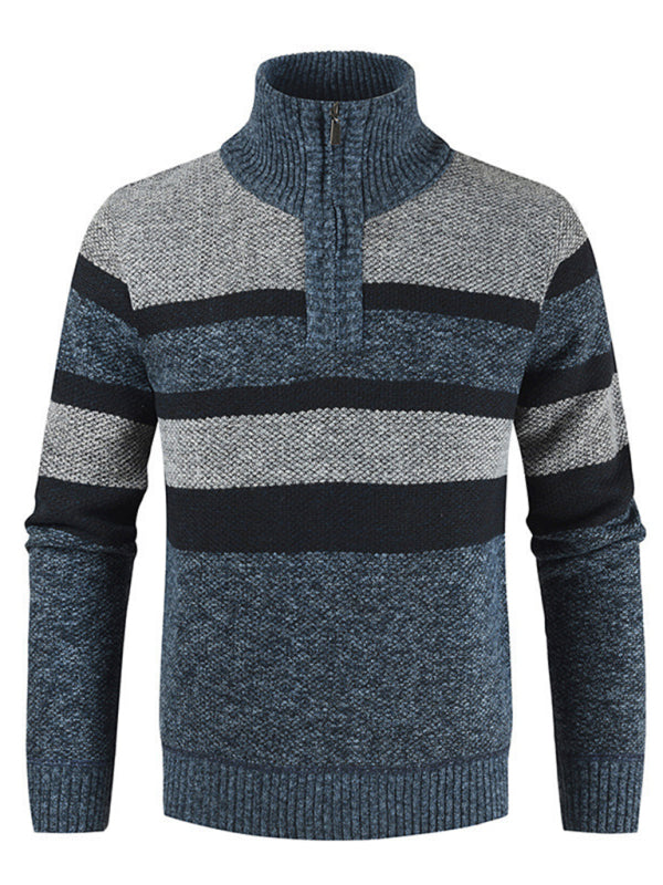 Beaumont Beaumont — Men's pullover stand collar knitted casual colorblock long-sleeved sweater, alternate view 3