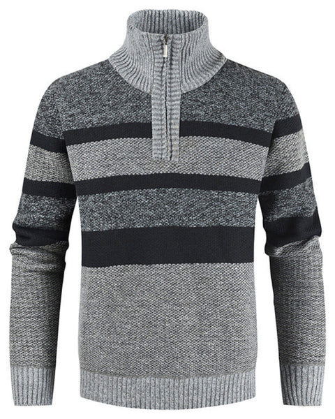 Men's pullover stand collar knitted casual colorblock long-sleeved sweater