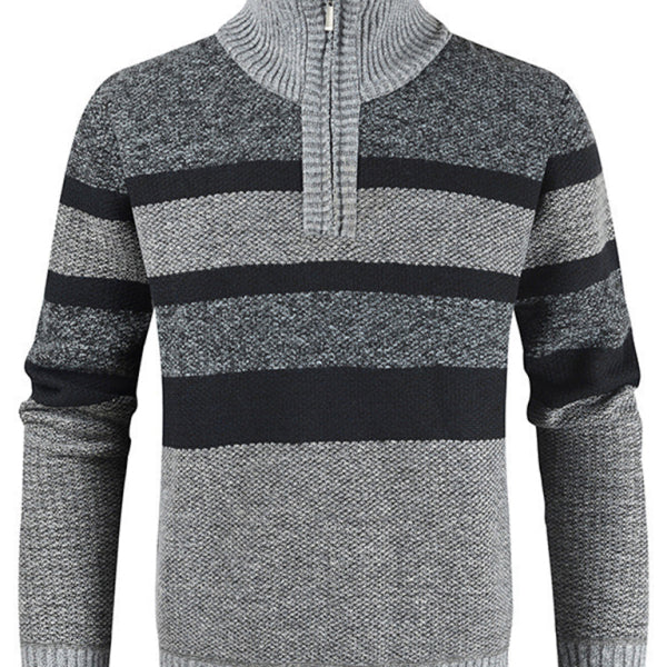 Men's pullover stand collar knitted casual colorblock long-sleeved sweater