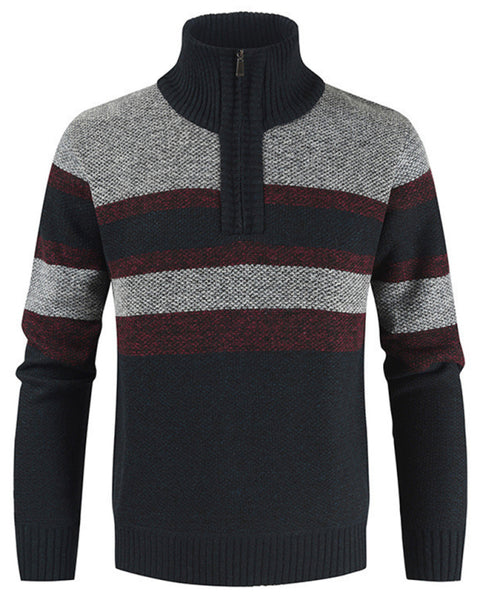 Men's pullover stand collar knitted casual colorblock long-sleeved sweater