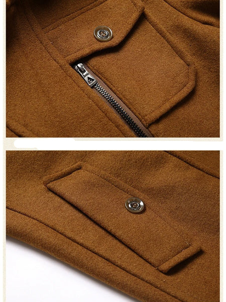Men's Double Collar Wool Business Coat Winter (Khaki)