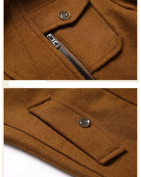 Men's Double Collar Wool Business Coat Winter (Khaki)