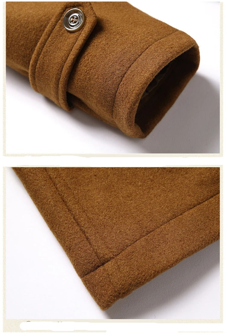 Men's Double Collar Wool Business Coat Winter (Khaki)