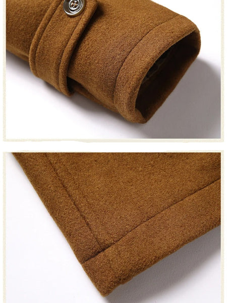 Men's Double Collar Wool Business Coat Winter (Khaki)