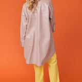 Baby Pink Oversized Faux Suede Leather Trench Coat with Exaggerated Collar-1