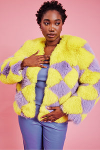 Delilah — Yellow Purple Faux Fur Curve Size Jacket