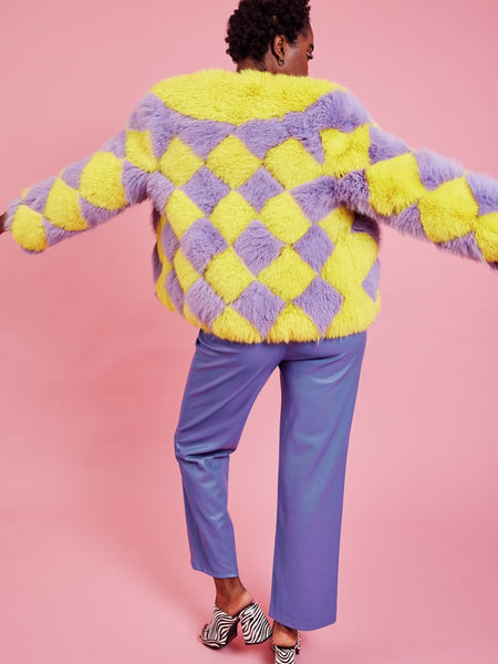 Delilah Yellow Purple Faux Fur Curve Size Jacket