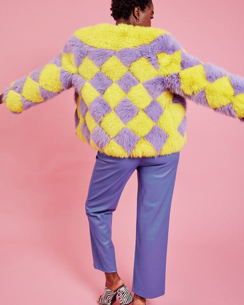 Delilah Yellow Purple Faux Fur Curve Size Jacket