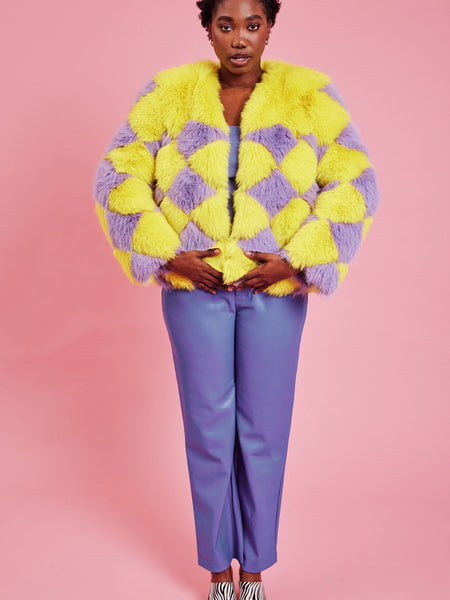 Delilah Yellow Purple Faux Fur Curve Size Jacket
