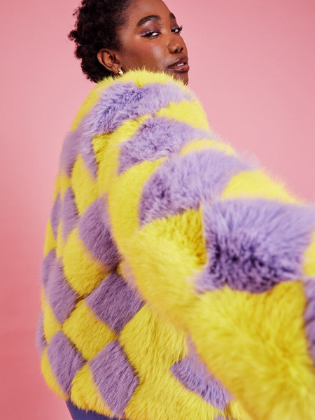 Delilah Yellow Purple Faux Fur Curve Size Jacket
