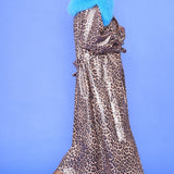 Mocha Banana Peel Eco Leather Leopard Print Trench Coat-3