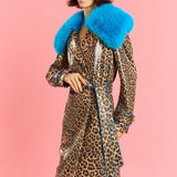 Blue Faux Suede Trench Coat with Faux Fur Collar-1