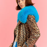 Blue Faux Suede Trench Coat with Faux Fur Collar-0