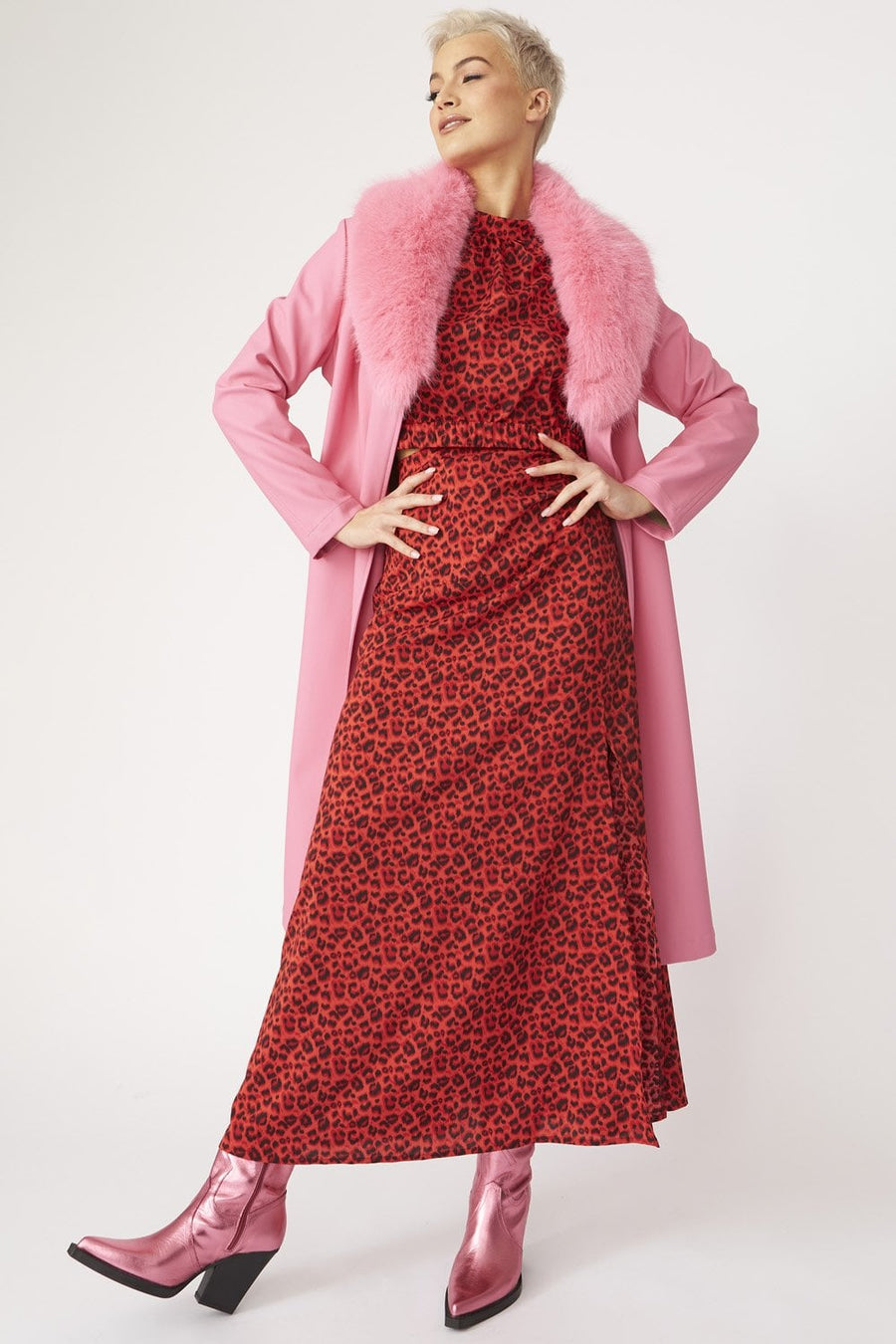 Ursula — Pink Eco Leather Trench Coat